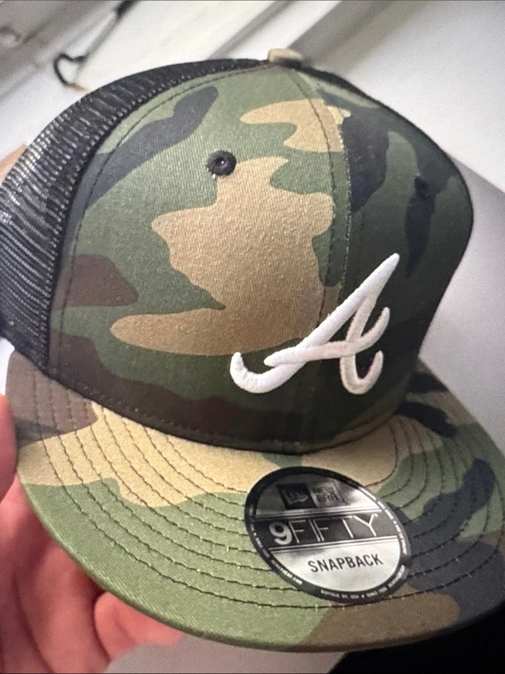 New Era Camo Kids Snapback Hat with White 'A' Logo